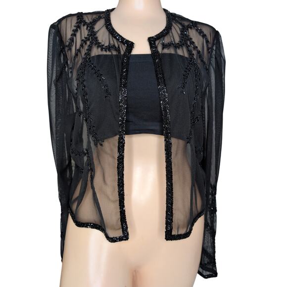 VTG Beaded Sheer Mesh Jacket Women Large Elegant Sophisticated Glam Evening Y2K - Picture 1 of 6